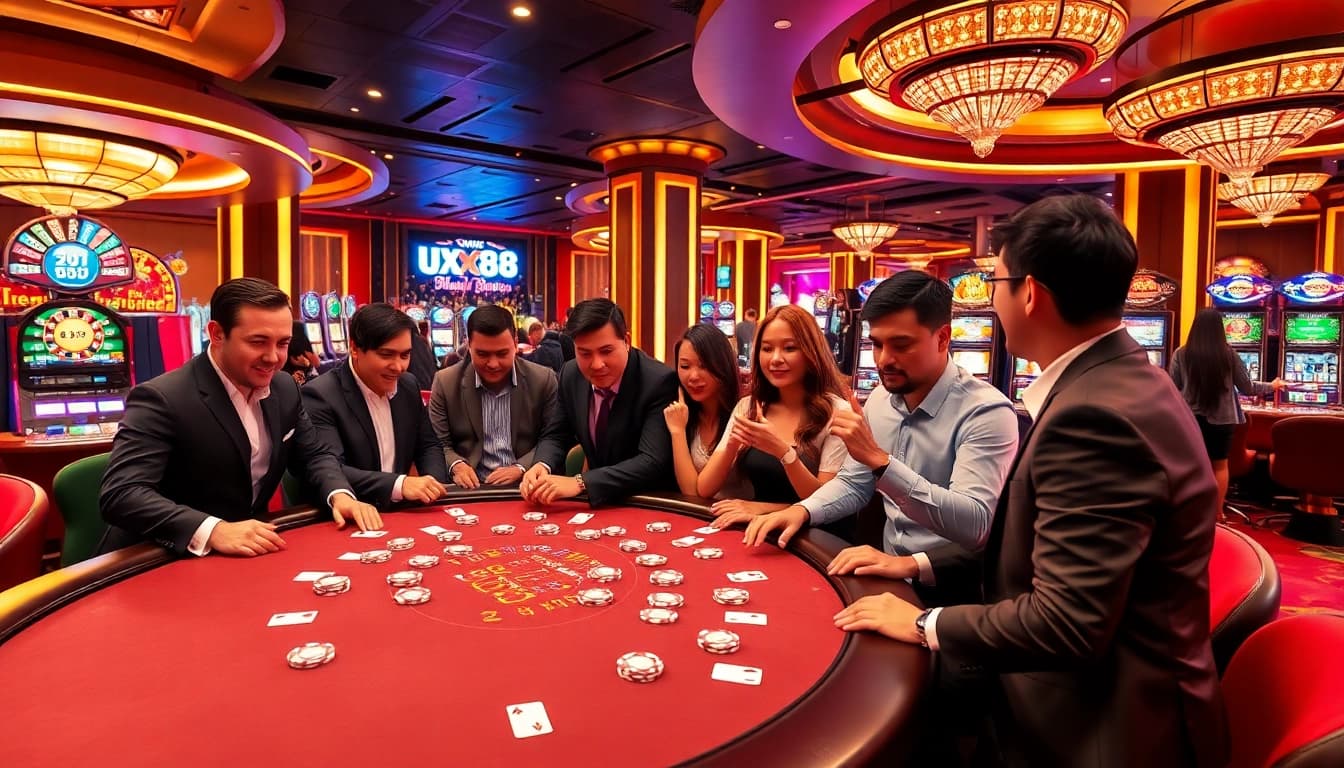 Experience thrilling gameplay at xx88's top-notch poker table with vibrant chips and cards.