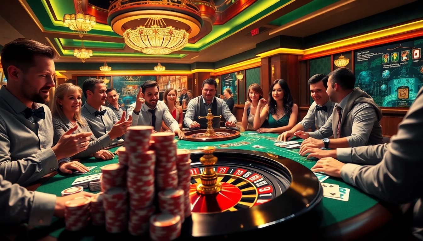 Daga themed casino scene featuring players at an elegant poker table with chips and cards.
