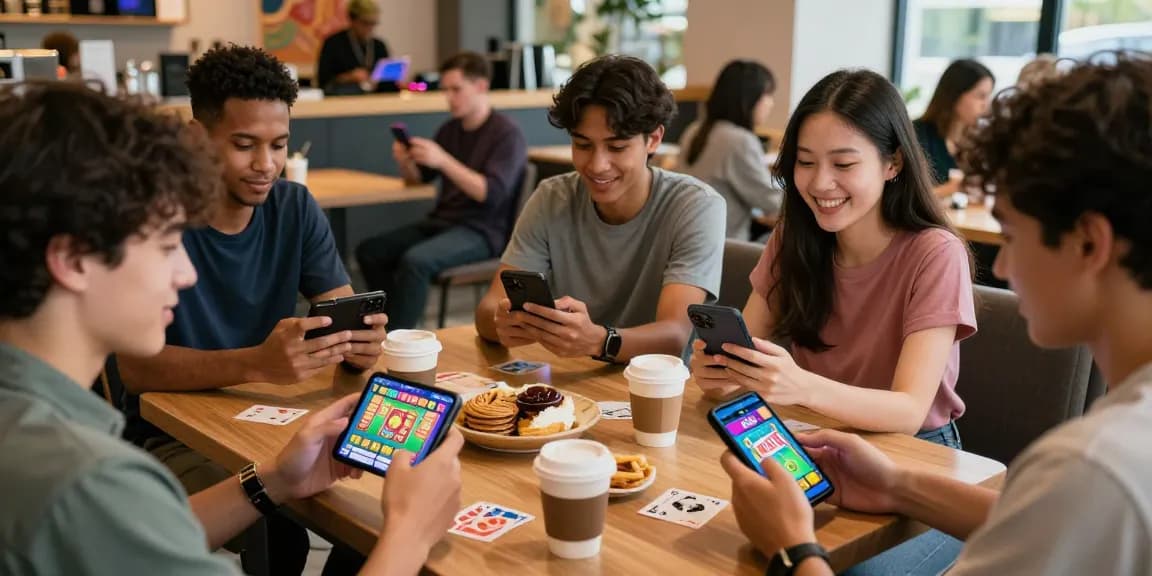 Check website for Teen Patti Boss app gameplay among friends in a café setting.