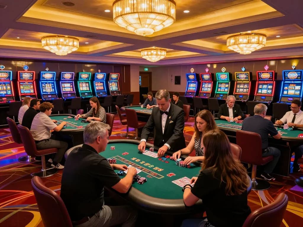 Players enjoying blackjack at a soc88 casino table, strategic gameplay illuminated by elegant lighting.