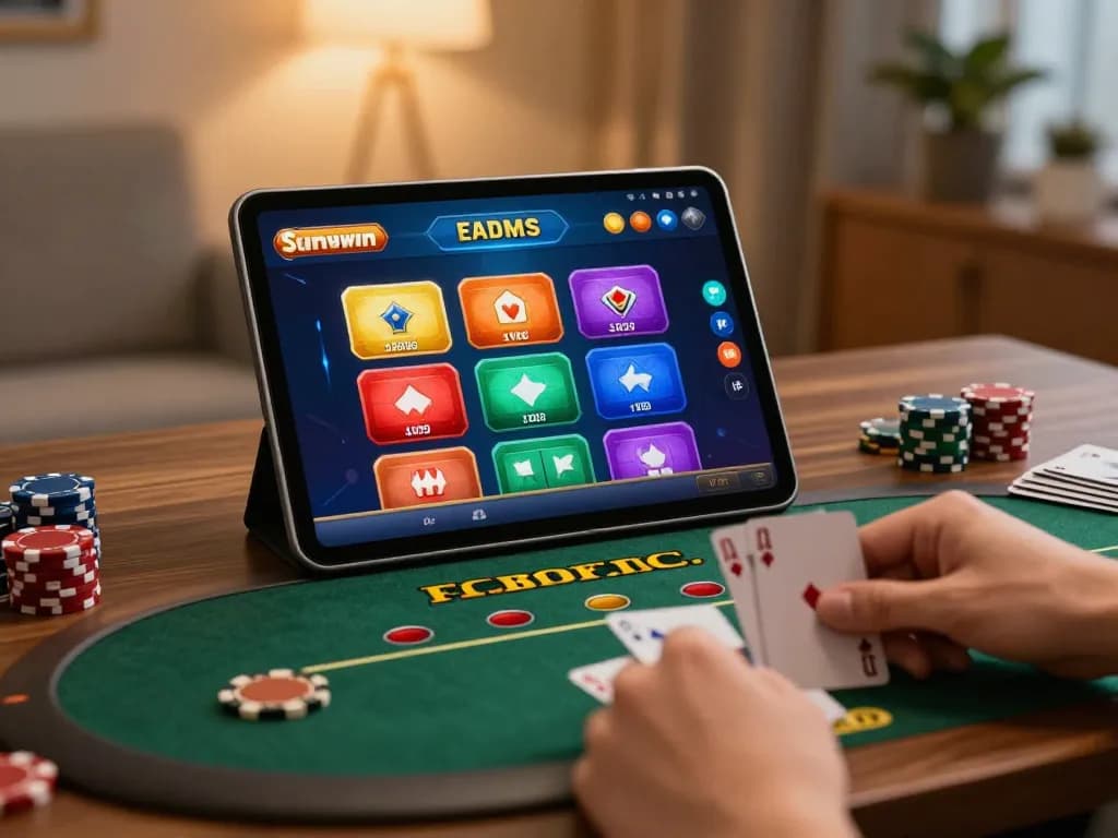 Players enjoy competitive sunwin poker gameplay on a tablet with vibrant graphics.
