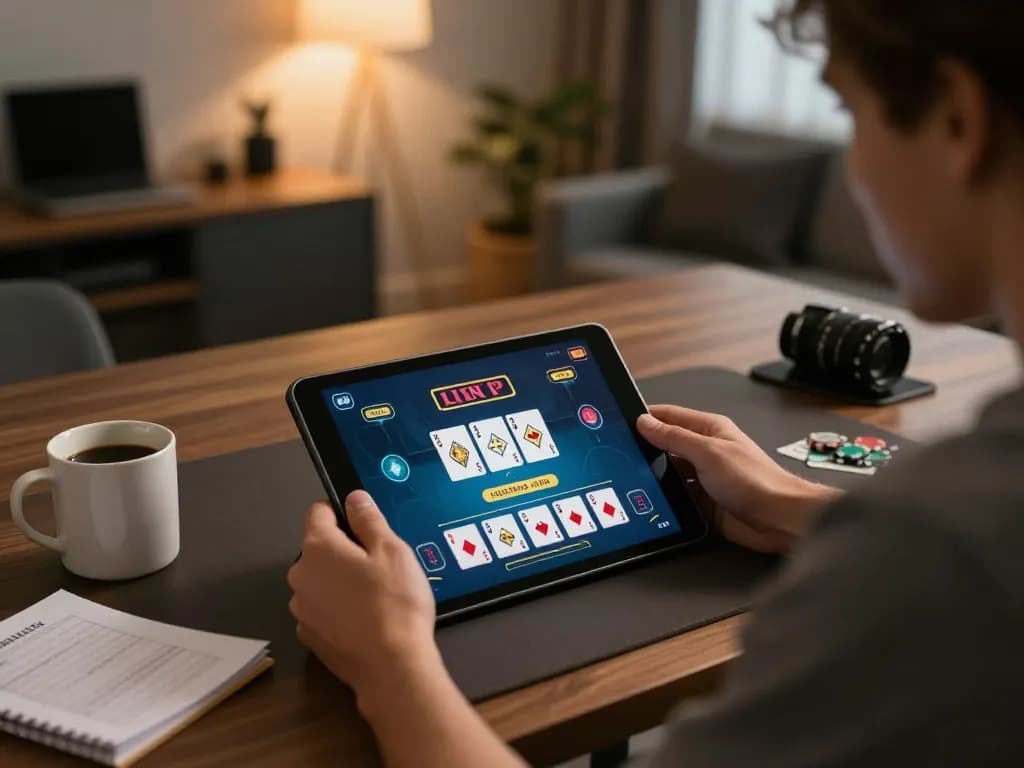 Engaging in South African Online Casinos gameplay on a tablet, showcasing live dealer blackjack.