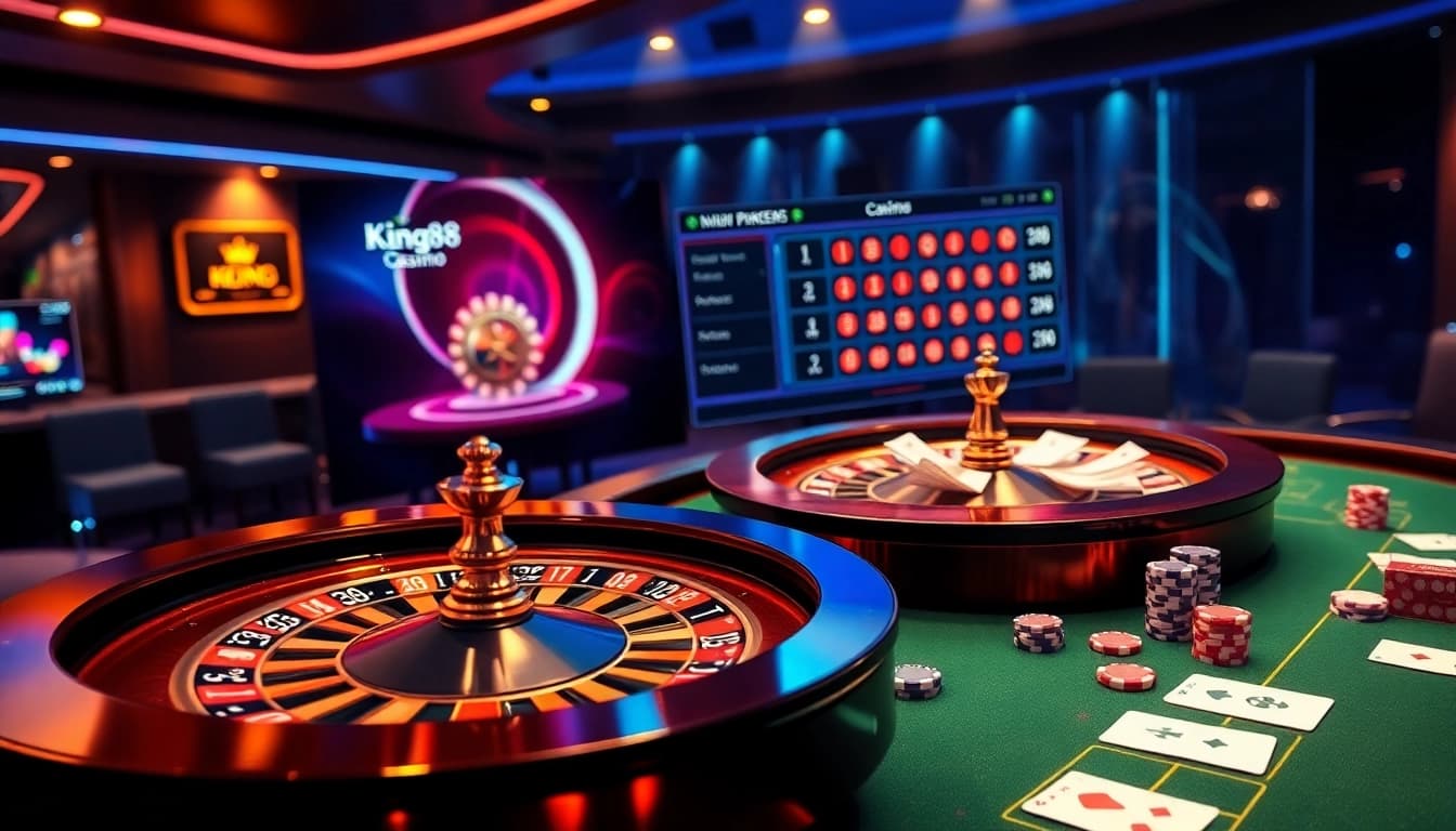 Join the thrill of online gaming at Trang chủ king88 with vibrant casino tables and interactive roulette.