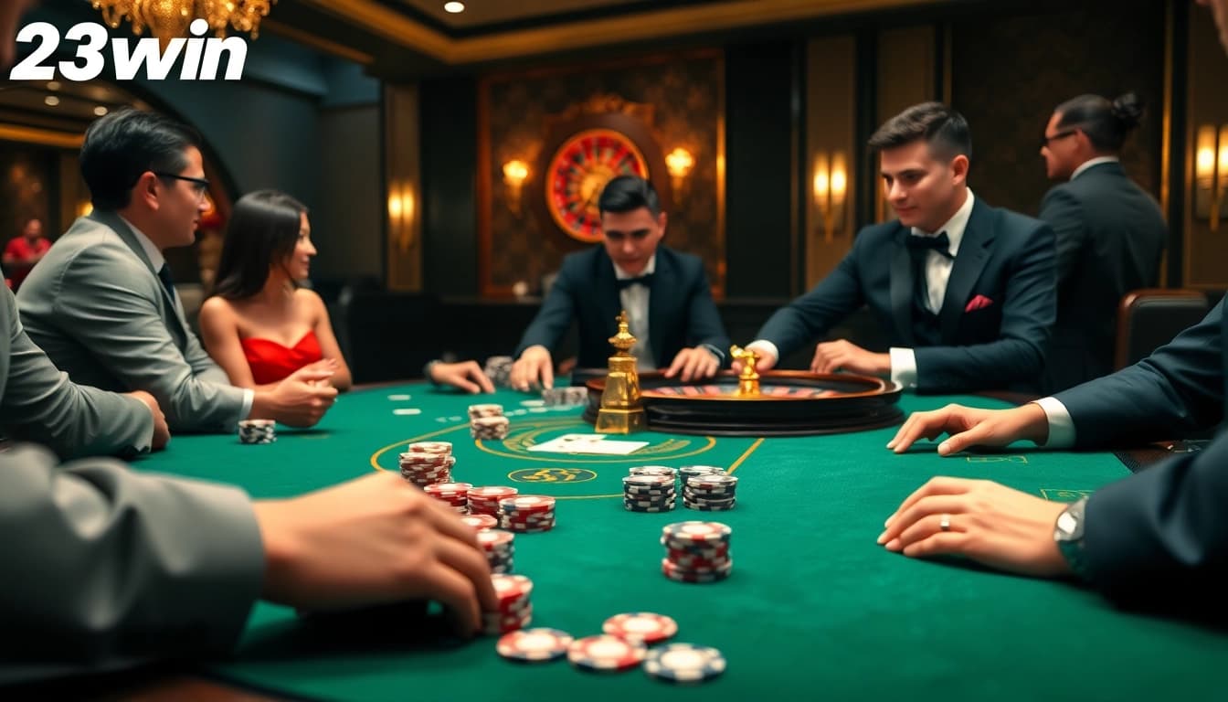Experience the excitement of 23win with a luxurious poker scene showcasing thrilling gameplay.