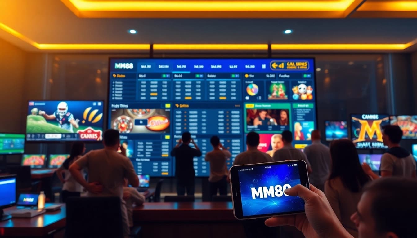 Engaging online gaming interface featuring mm88 brand, sports and casino options.