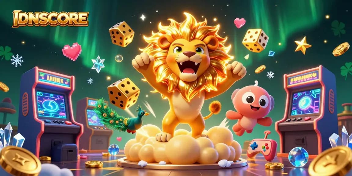 Experience the thrill of IDNSCORE with vivid casino gaming elements and dynamic characters.