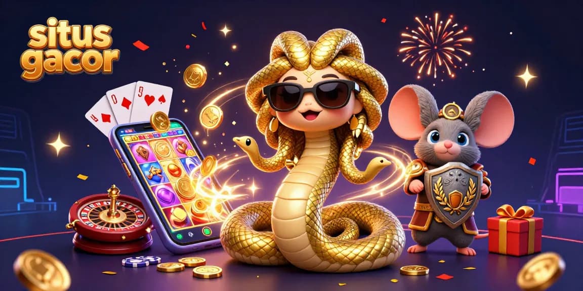 Experience the thrill of situs gacor with a lively Medusa and warrior mouse amidst colorful slot games.