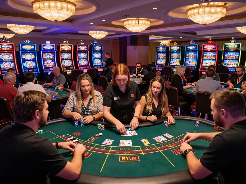 Engaging scene at cm88 casino showing players at tables enjoying diverse games with vibrant atmosphere.