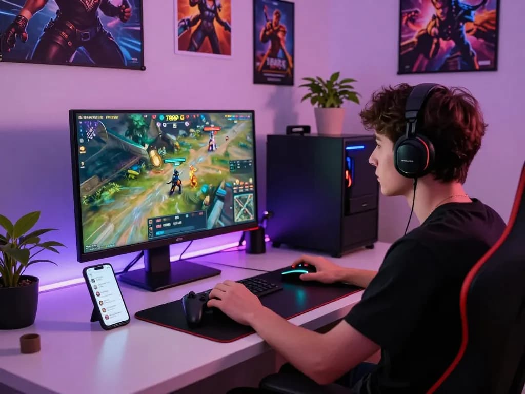 Gamer enjoying 789P GG on a sleek setup with dynamic graphics and supportive community.