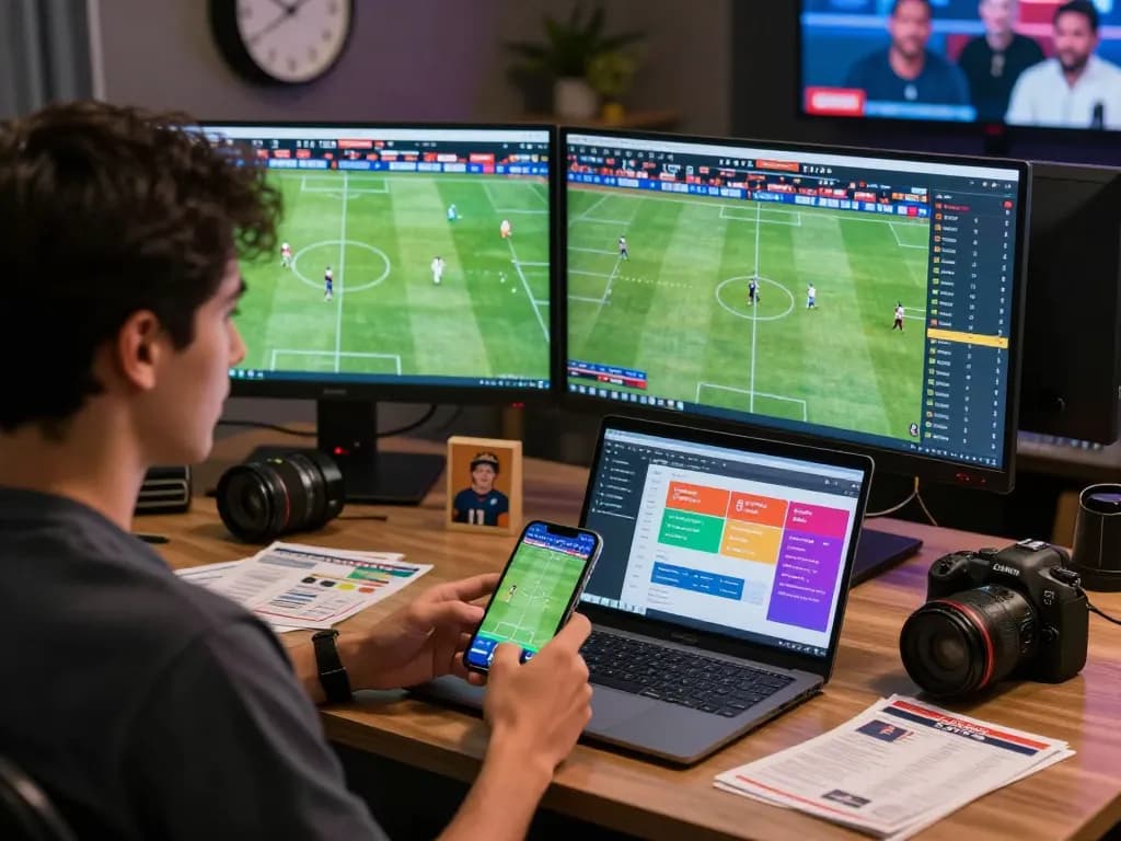 Exciting Judi Bola betting scene with active bettor analyzing live odds and predictions.