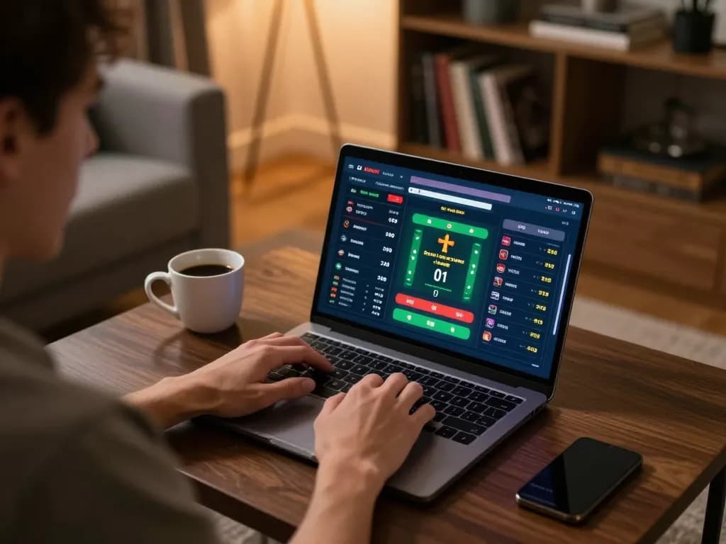 Player engaged in sports betting on nk88, showcasing live odds on laptop screen