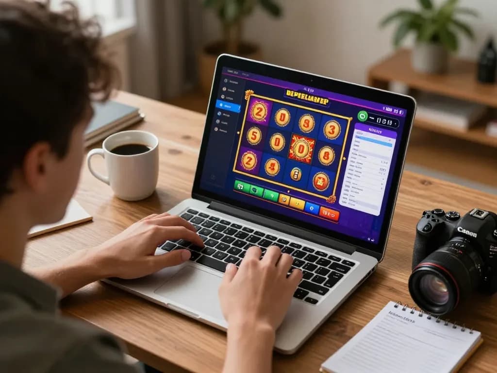 Sesi permainan online yang menarik di jus77 dengan grafis slot yang cerah dan elemen strategis.