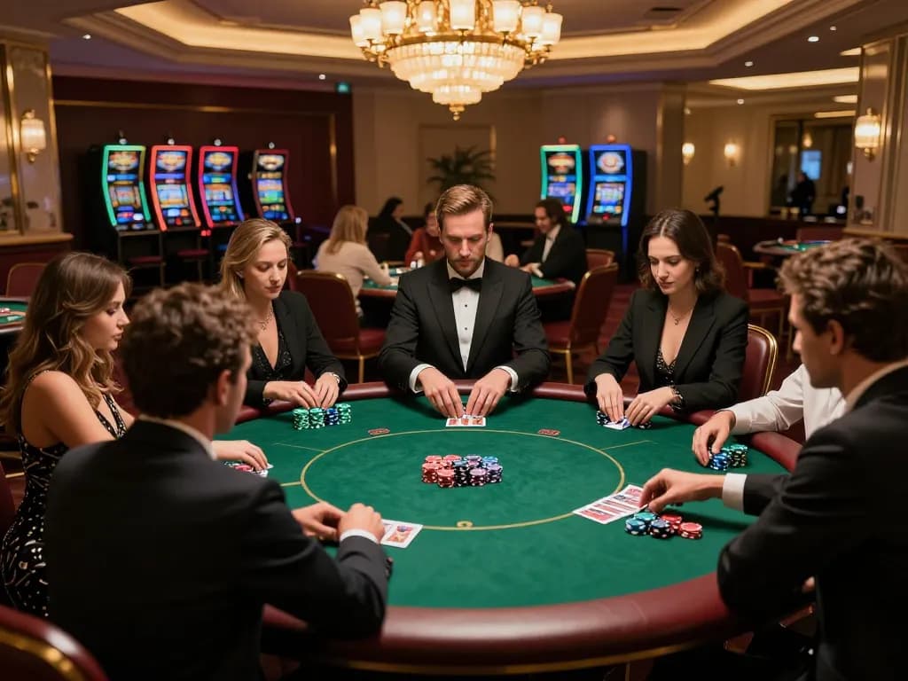du88 poker game moment with players focused on high-stakes action at upscale casino table
