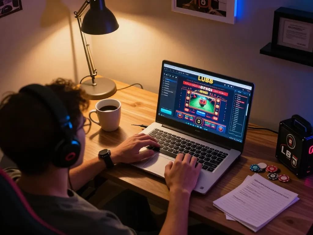 Engaging online poker experience on LU88 with a player at home enjoying gaming.
