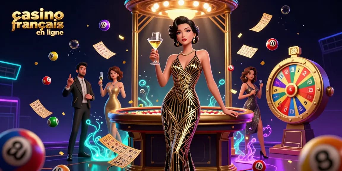 Experience the excitement of casino francais en ligne with a vibrant lottery celebration featuring a glamorous scene.
