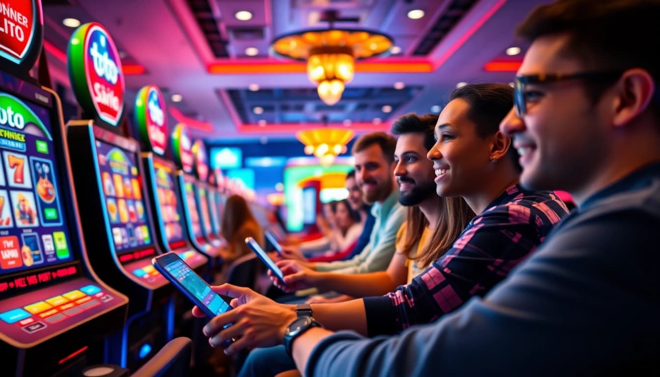 Asupantoto online gaming experience with diverse players engaged in colorful slot games.