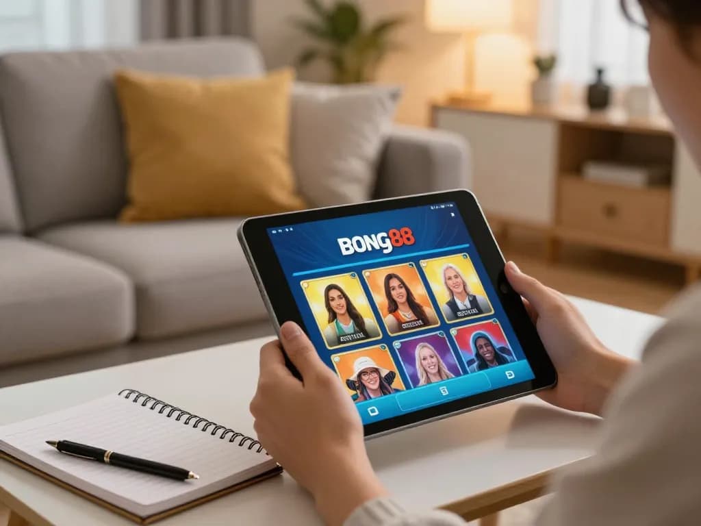 Bong88 app displayed on tablet while enjoying online gaming at home