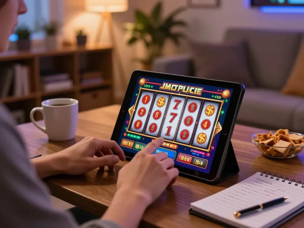 Engaging online player enjoying bonus new member offer on slots from the comfort of home.