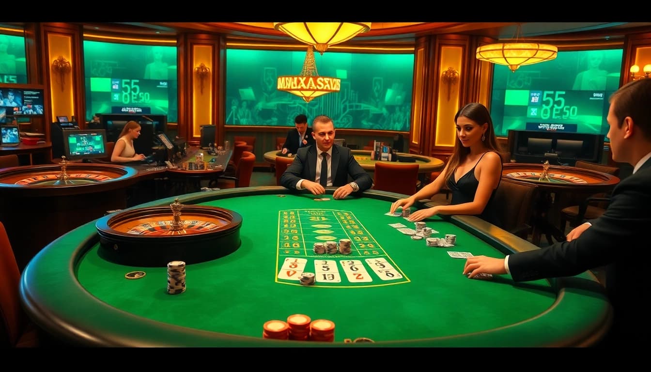 Players engage in a thrilling poker game at a stylish table, showcasing the excitement of https://bl555.fashion/.