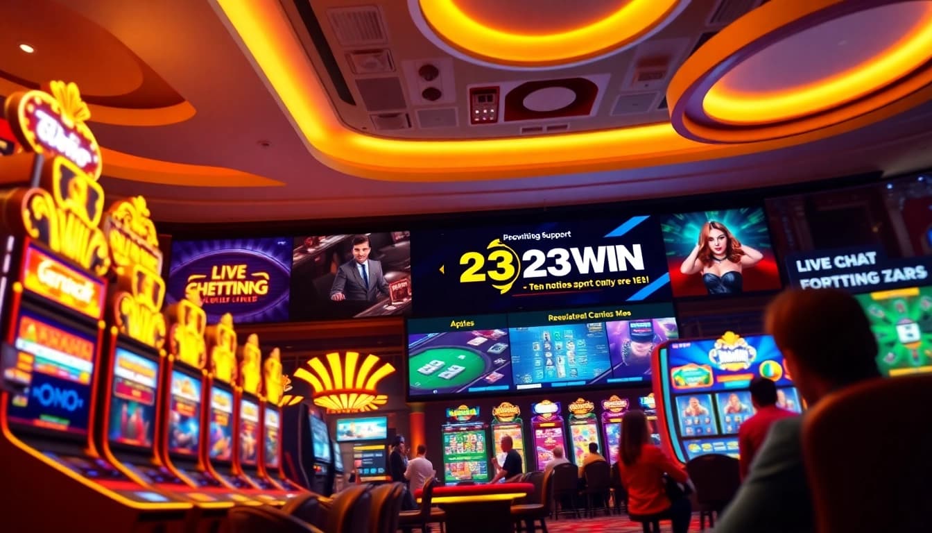 Engaging online casino interface at 23WIN showcasing vibrant gaming options like slots and live dealers.