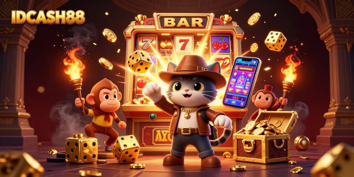 Experience thrill with IDCASH88 as the explorer cat discovers golden gems in a lively 3D casino.