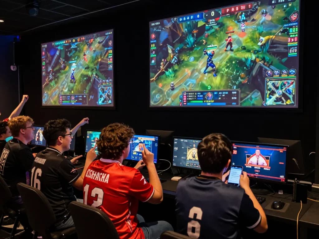 Dota 2 betting action at a live tournament with fans and screens