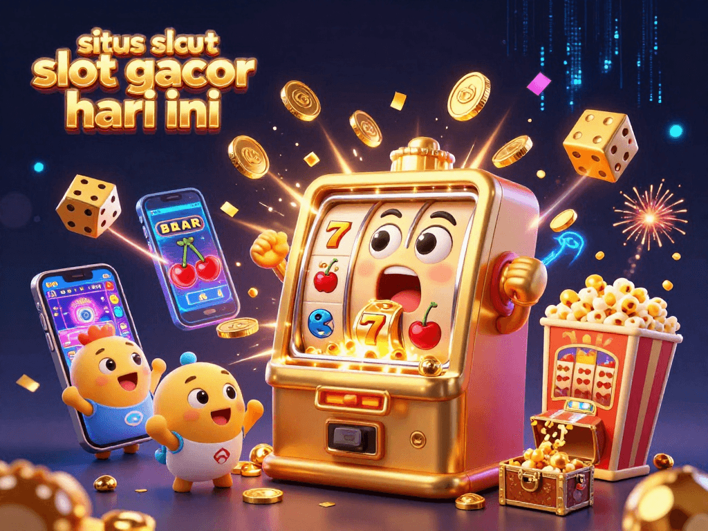 Sparking excitement in situs slot gacor hari ini with a golden slot machine celebrating its jackpot.