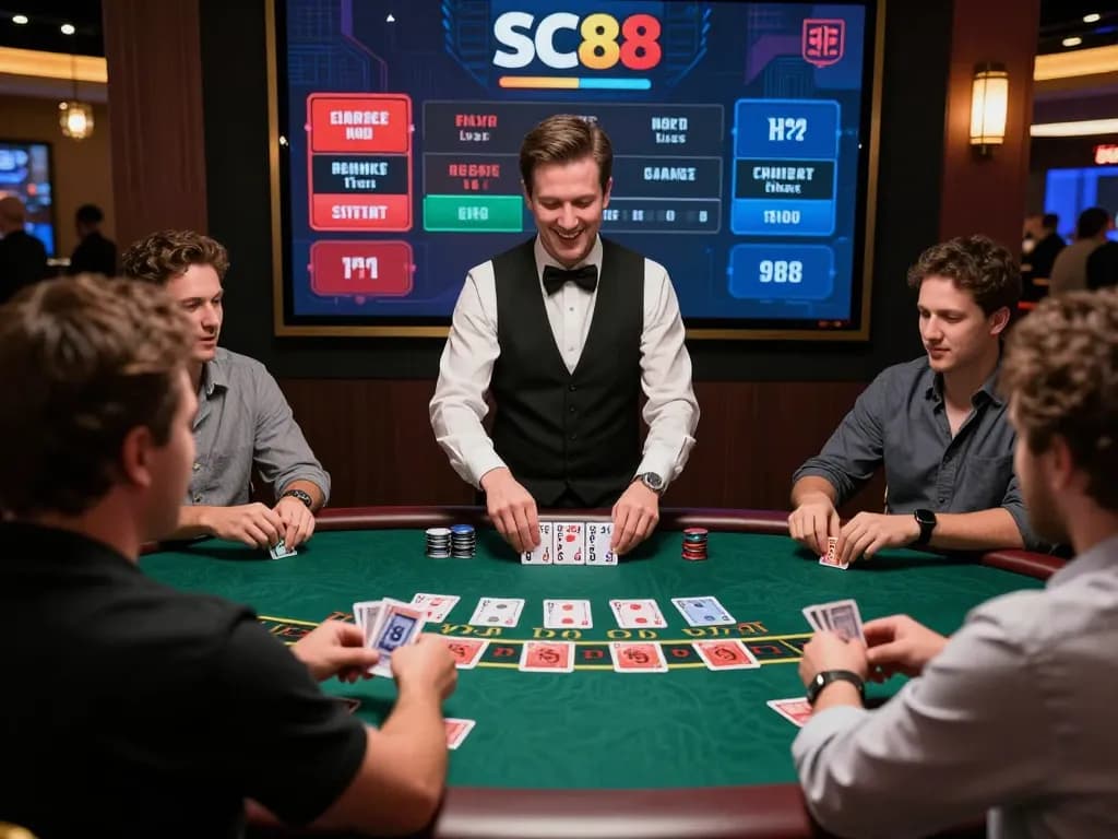 SC88 online casino blackjack game in action, players placing bets and engaging with a live dealer.