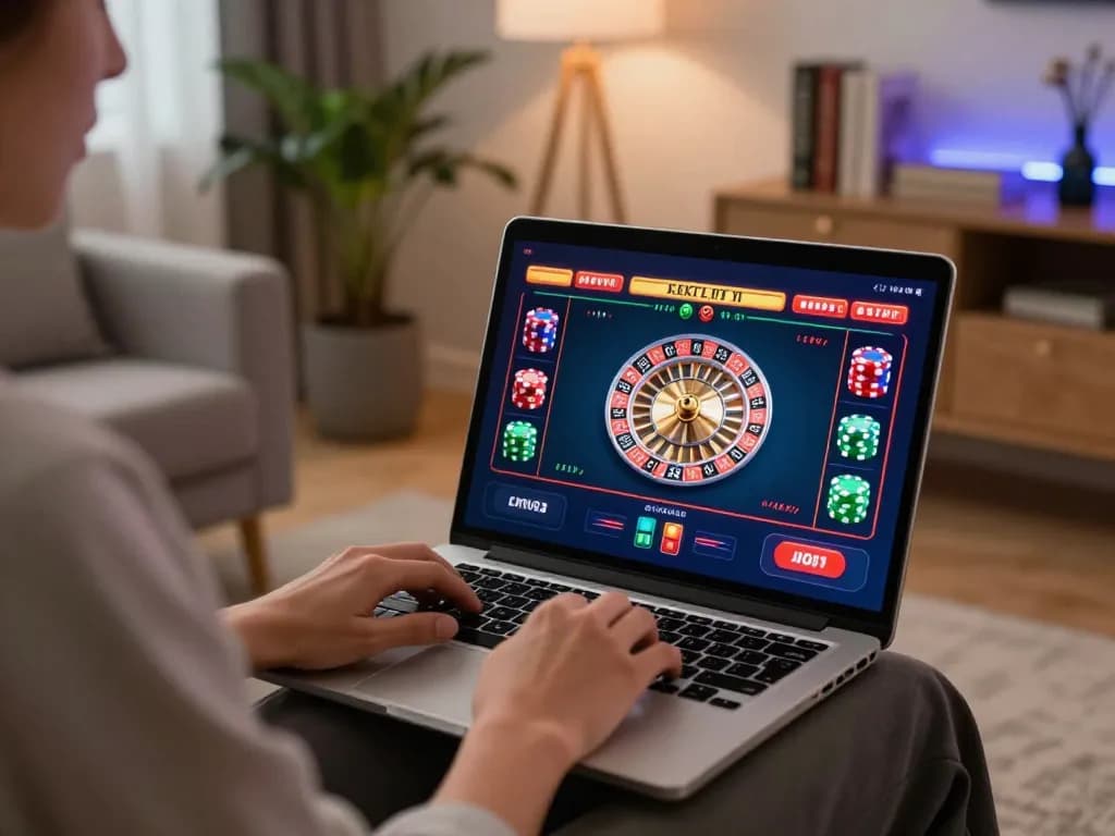 Engaging roulette gameplay on laptop for shbet online gaming in a cozy home setting