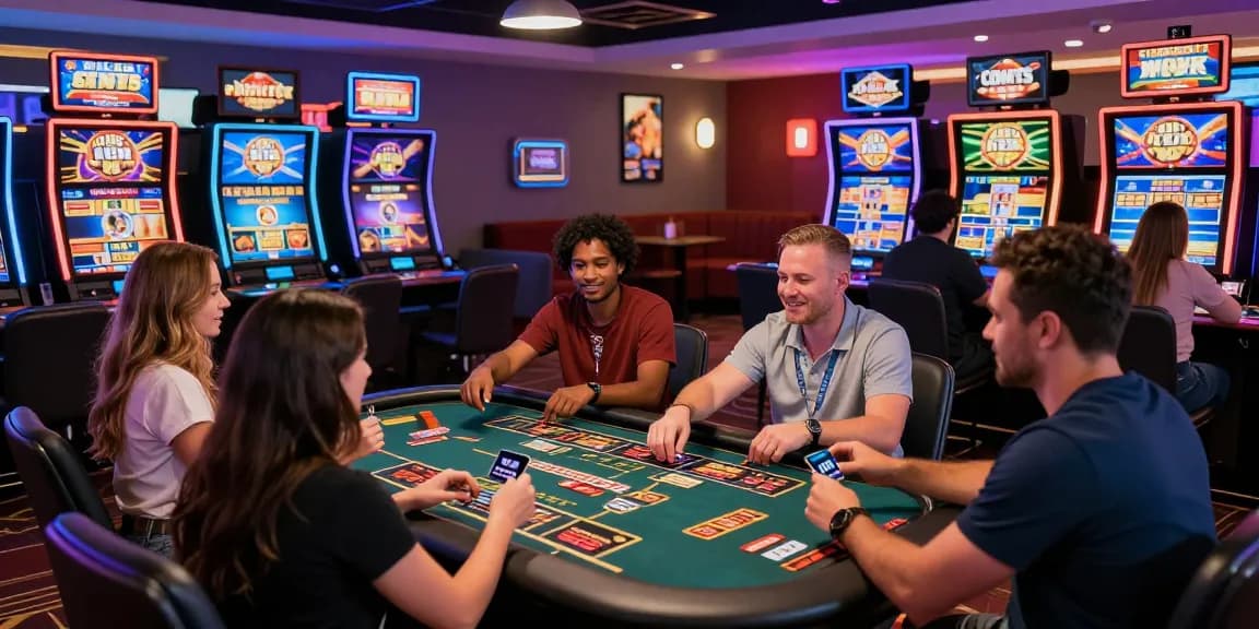 Exciting scene of players at online casinos that accept credit cards, showcasing diverse players using Visa and Mastercard amidst a vibrant casino atmosphere.