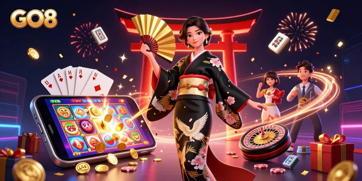 Experience the excitement of GO8 with dynamic casino illustrations showcasing elegant gameplay and vibrant graphics.