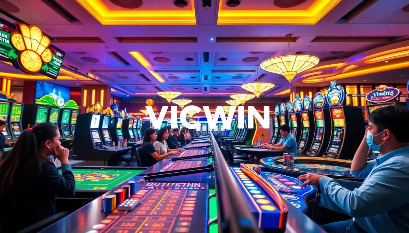VICWIN online gaming experience with diverse players enjoying premium casino games in a vibrant atmosphere.