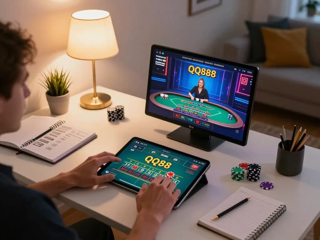 Engaging in online gambling with QQ88 while playing live dealer blackjack on a tablet