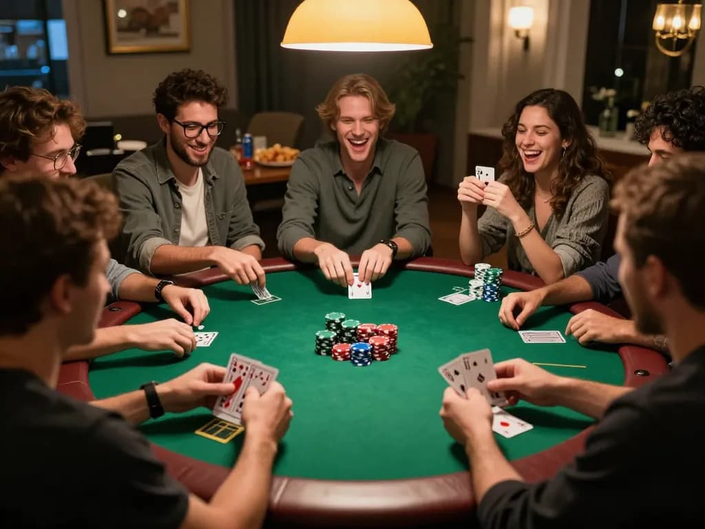 Friends enjoying thrilling poker gameplay at home, showcasing strategy and fun with lv88 elements.