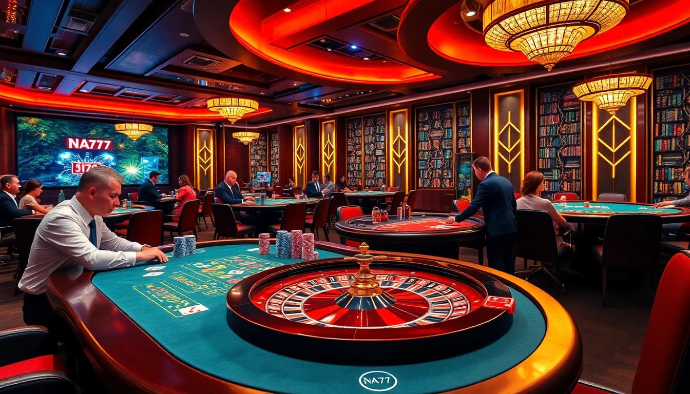 Experience the excitement of NA777 with a professional dealer at a luxurious casino table.