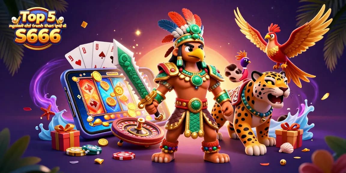 Engaging scene of Top 5 người chơi trúng thưởng lớn tại S666 showcasing players celebrating their huge wins with vibrant casino elements.