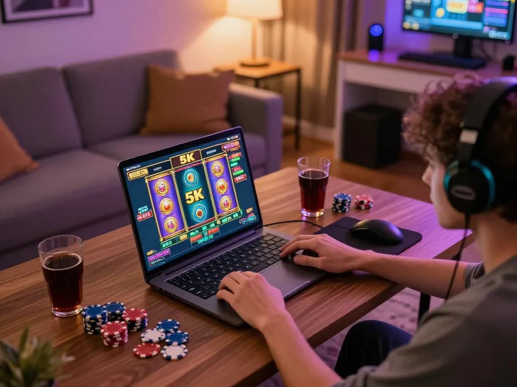 Player gearing up for a thrilling session of slot 5k online gaming with colorful visuals and strategic insights