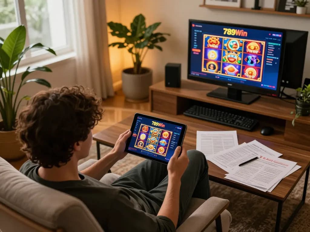 Engaging with 789Win on a tablet for an exciting online gambling experience.
