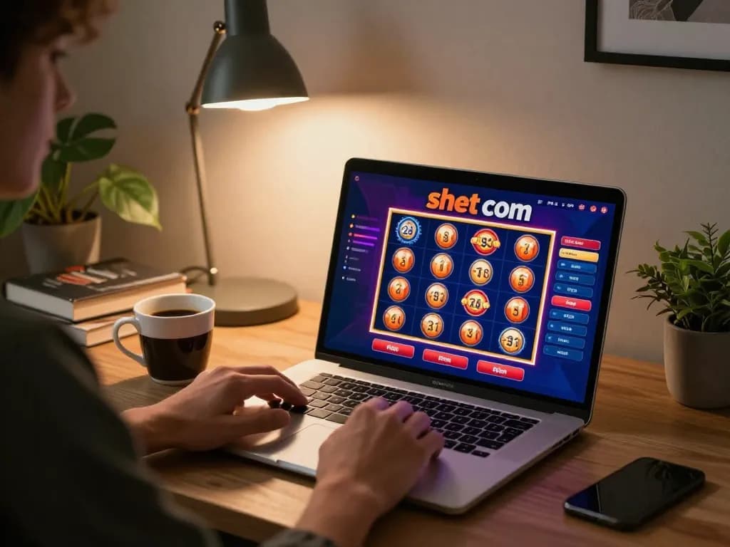 Player enjoying slot games on shbet com at home, showcasing a strategic gambling environment.