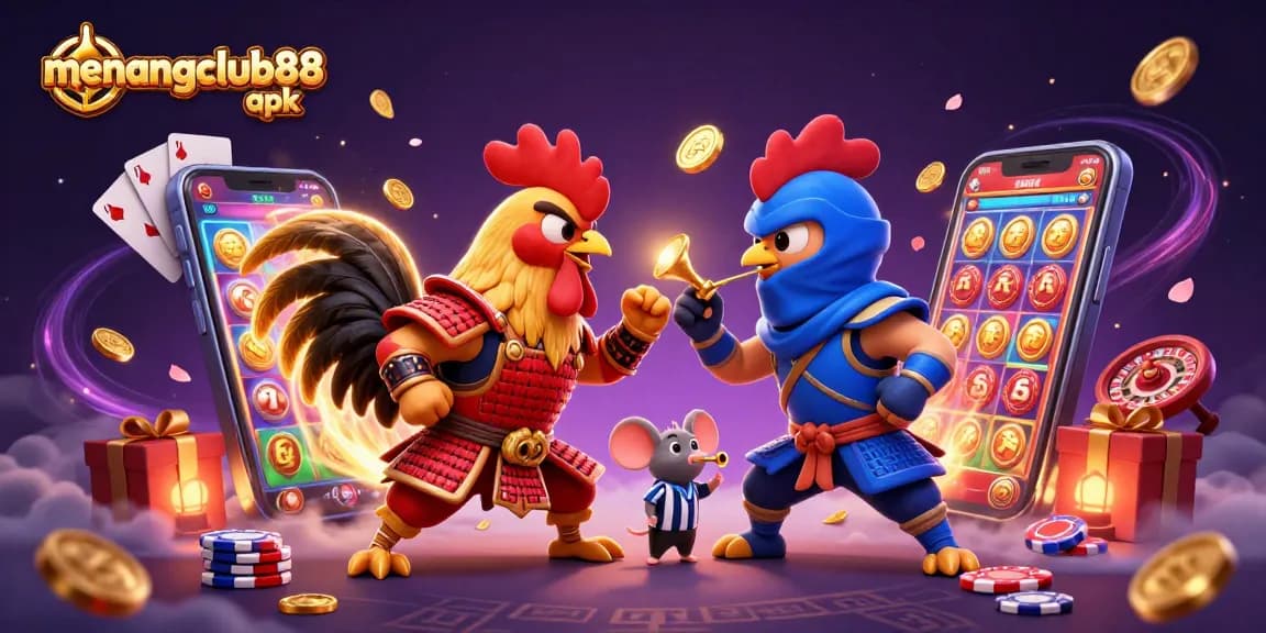 Experience thrilling adventures with menangclub88 apk in this dynamic 3D illustration of epic gambling characters.