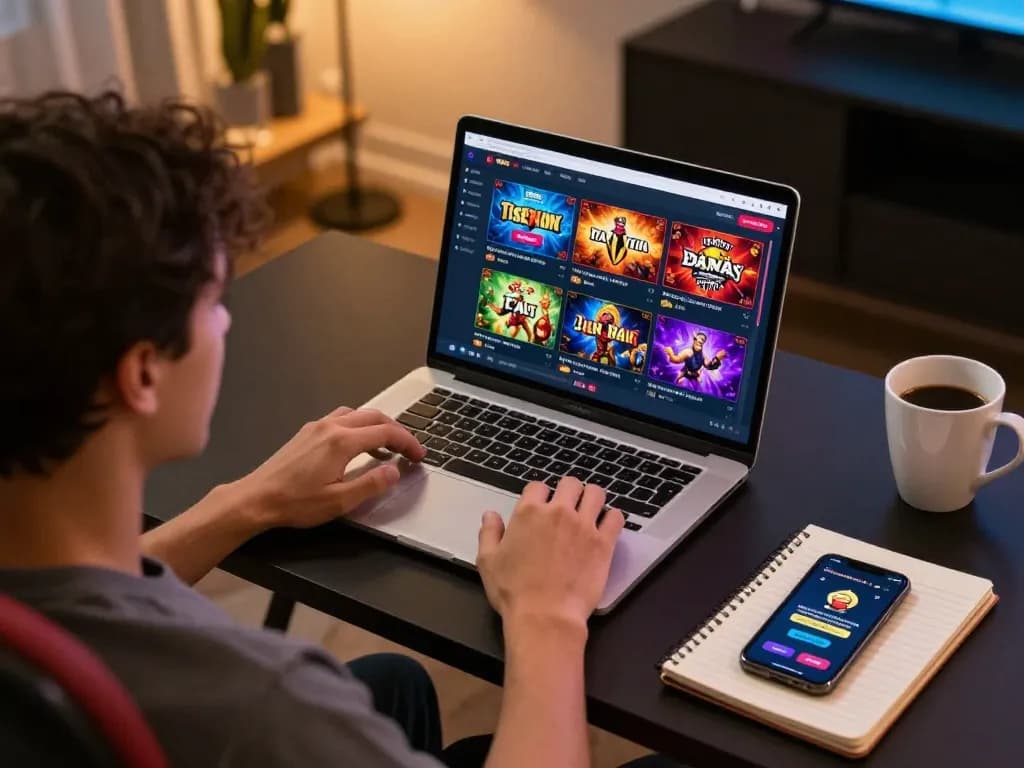 Engaged player analyzing strategies on fabet platform during an online casino session
