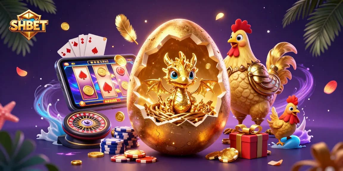Experience the excitement of SHBET with a stunning golden dragon, poker chips, and vibrant casino elements.