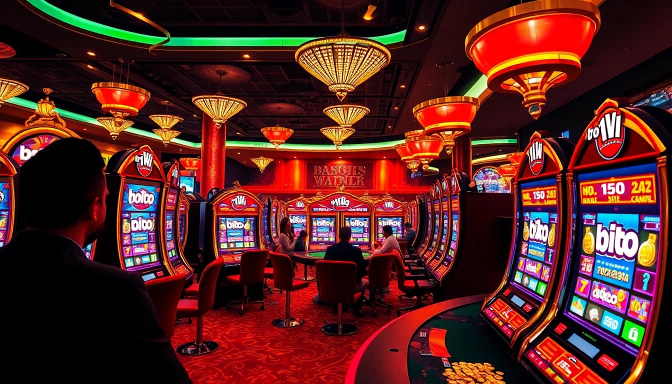 Experience the thrill of winning at bro138's exciting slot machines in a vibrant casino setting.