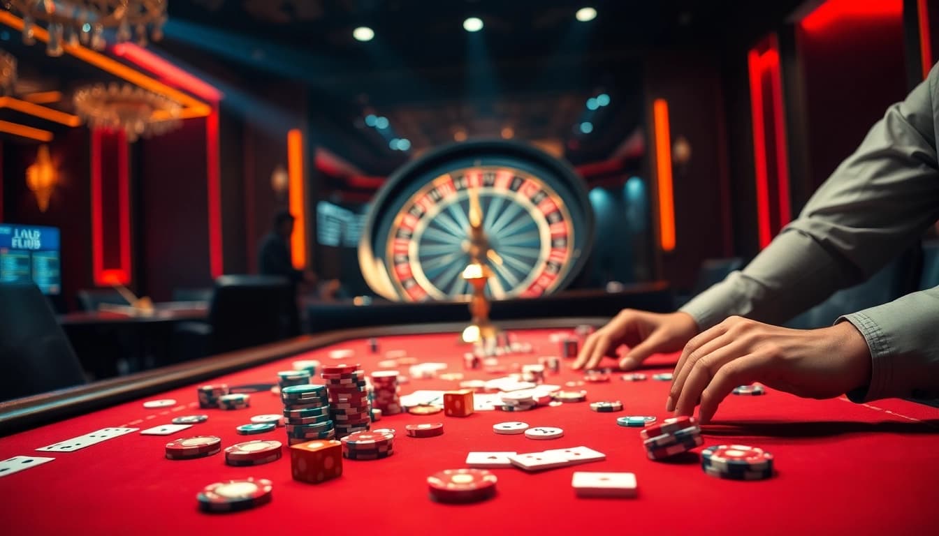 Engaging in an exciting game at B52 Club casino, showcasing lively gameplay with colorful casino chips and cards.