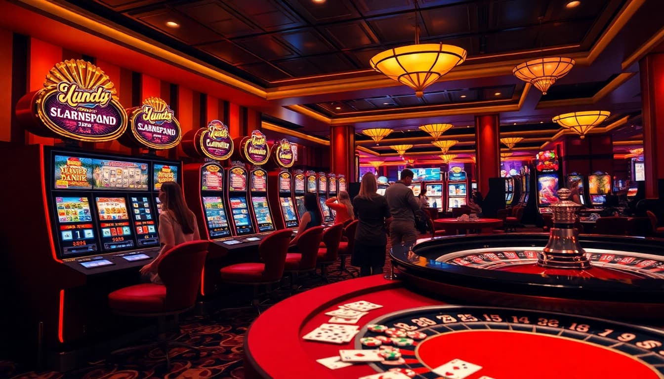 Experience the excitement of slot gacor bonus besar at a vibrant casino, with players celebrating wins.