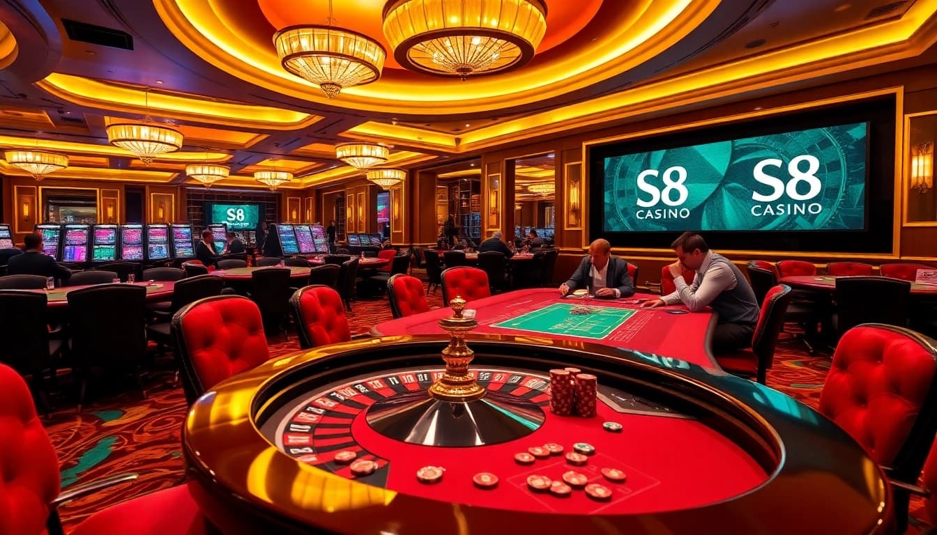 S8 casino players engaging in high-stakes gaming in a luxurious environment