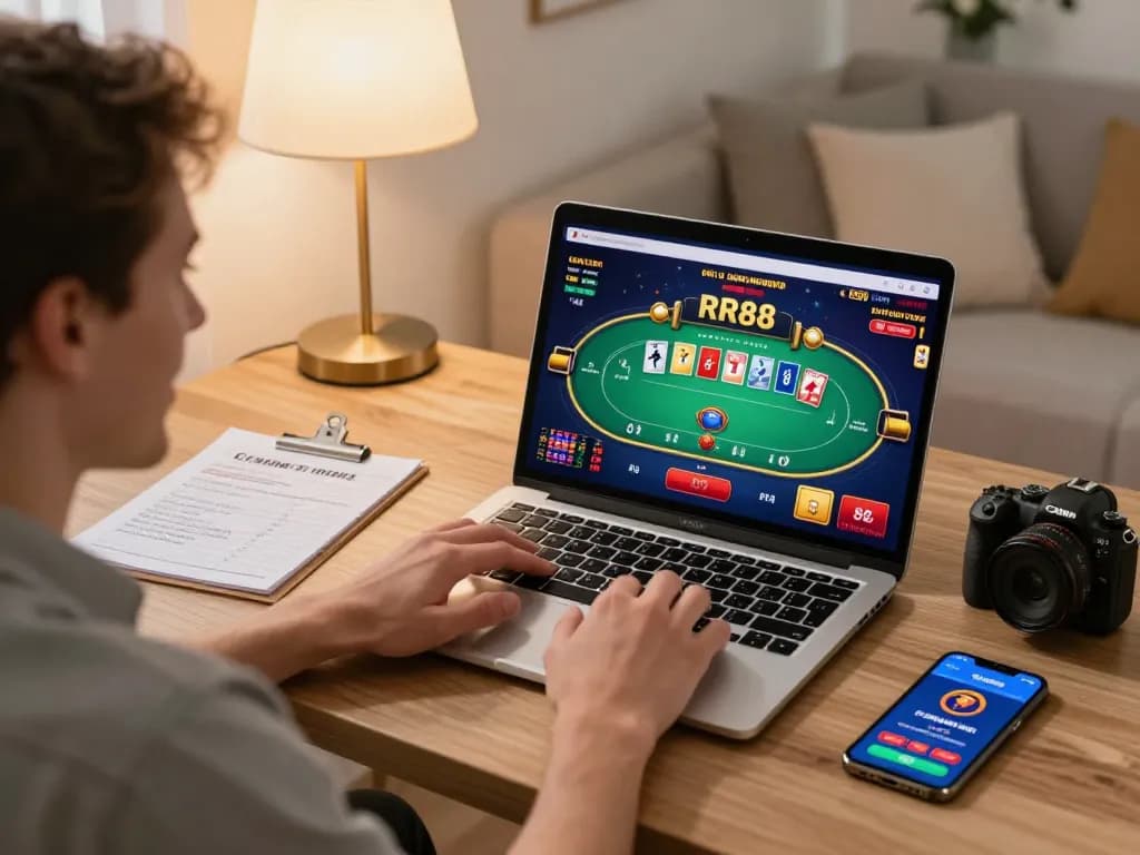 Gamblers strategizing on RR88 while playing poker online from a cozy home setup.