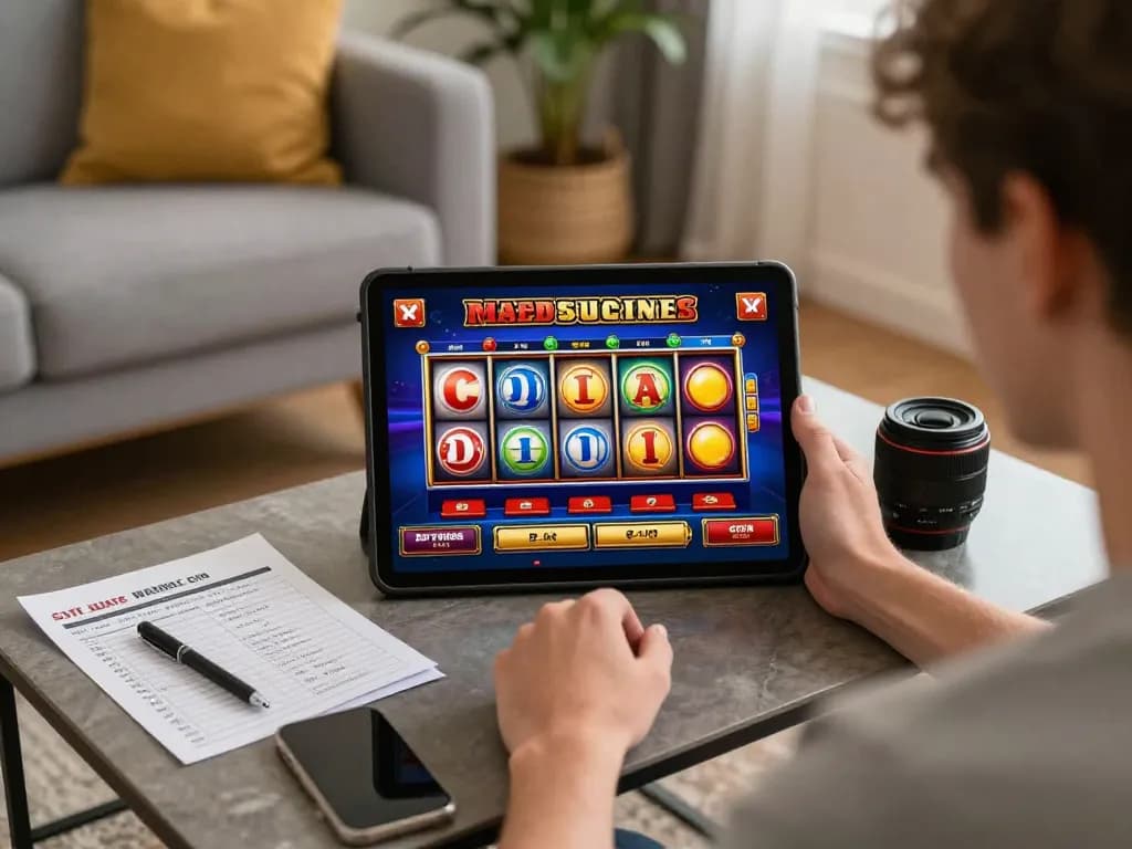 Player engaged in thrilling online slots game using meroope app on tablet, cozy home atmosphere with betting strategies.