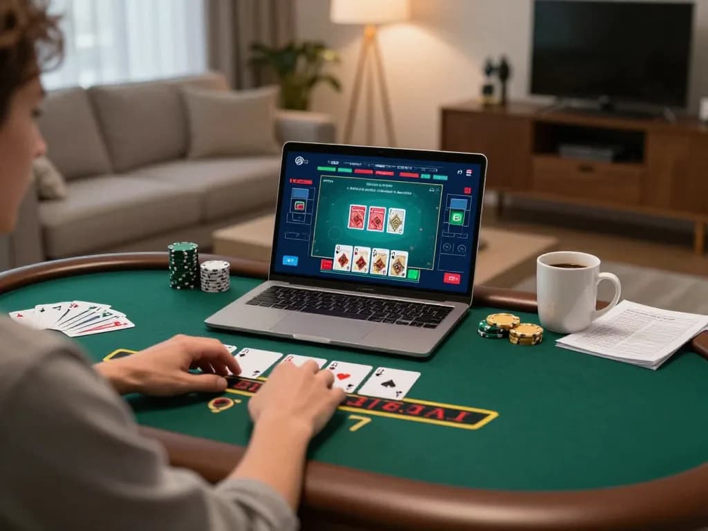 Engaging gameplay at nhà cái go8 with live dealer blackjack in a cozy home environment.