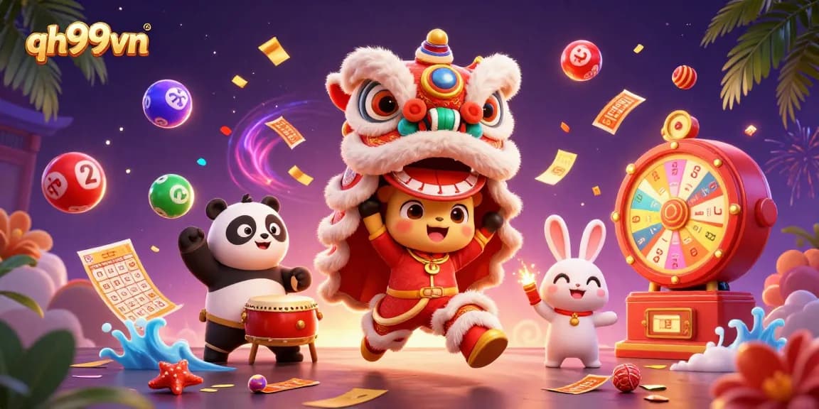 Engage with exciting games at qh99vn through a vibrant lion dance and festive atmosphere.